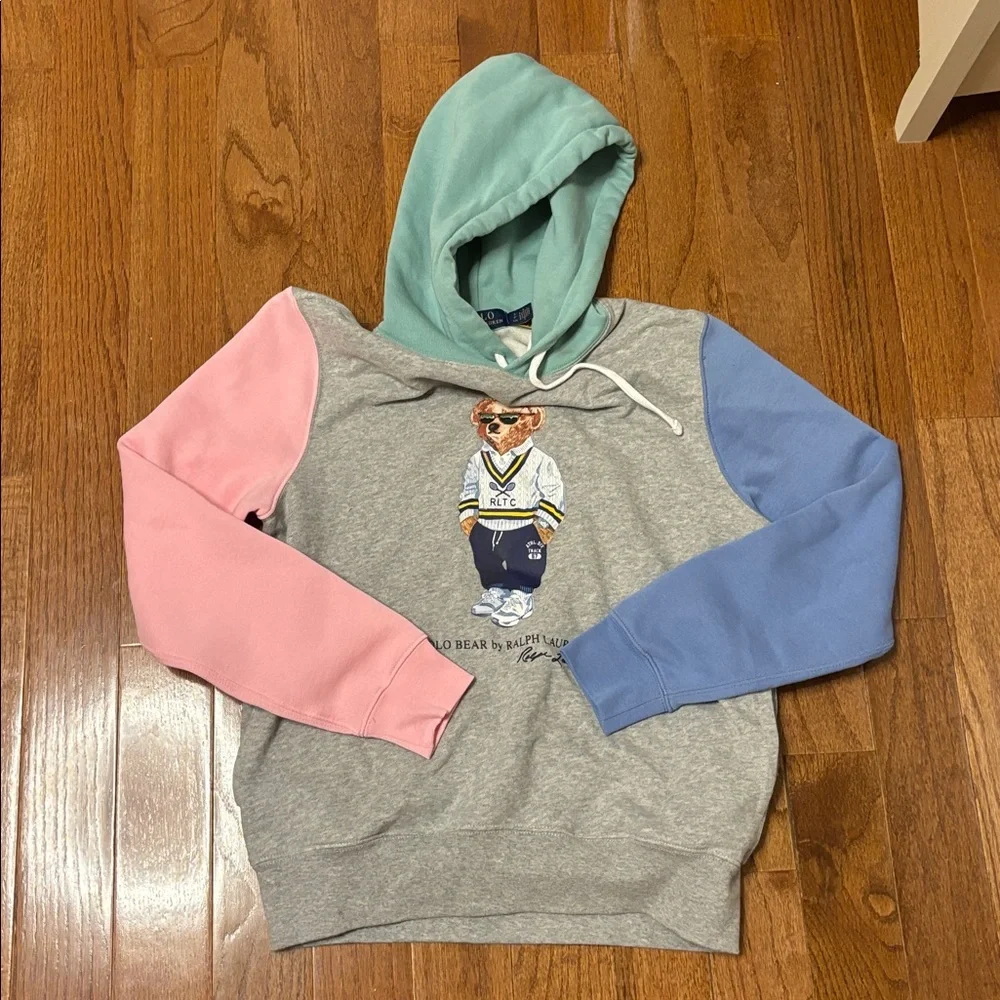NWOT Polo Ralph Lauren Polo Bear Fleece Hoodie Grey/Multicolor